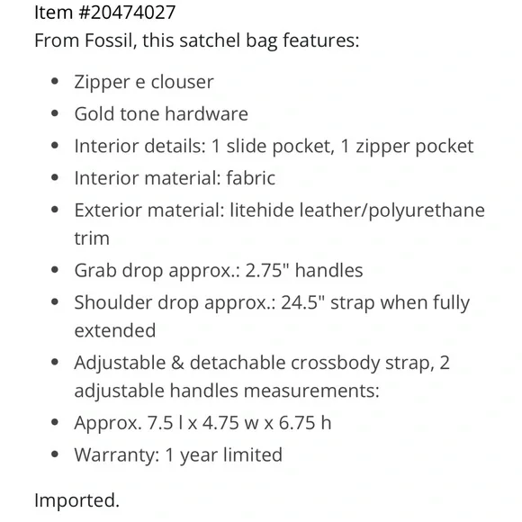 Fossil Mini Satchel Crossbody Bag - Picture 3 of 9